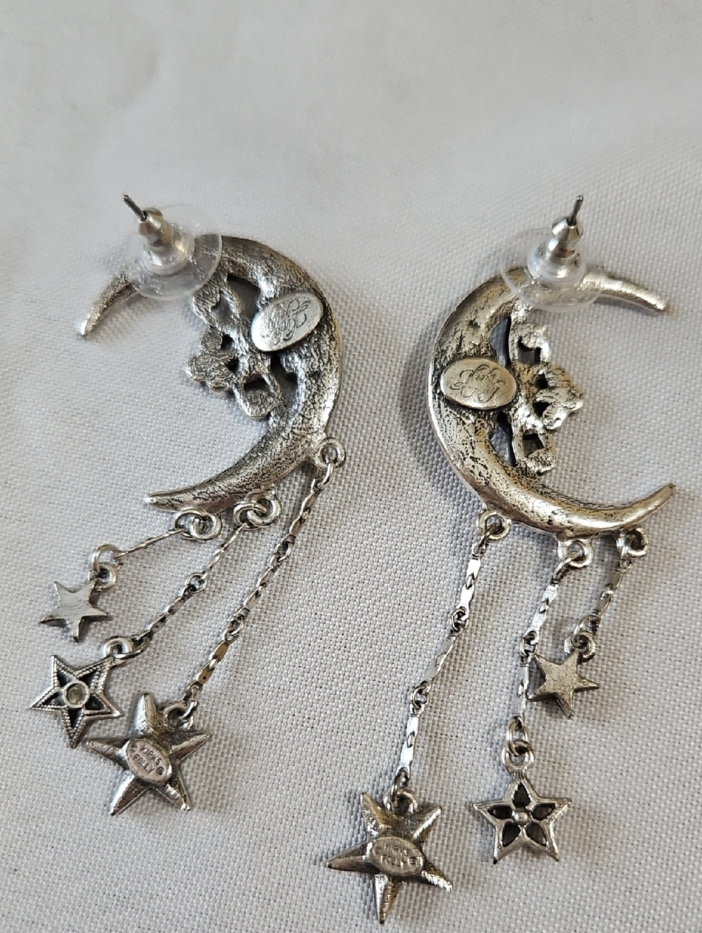 Kirks Folly Silver Moon & Star Dangle Earrings - Picture 2 of 2